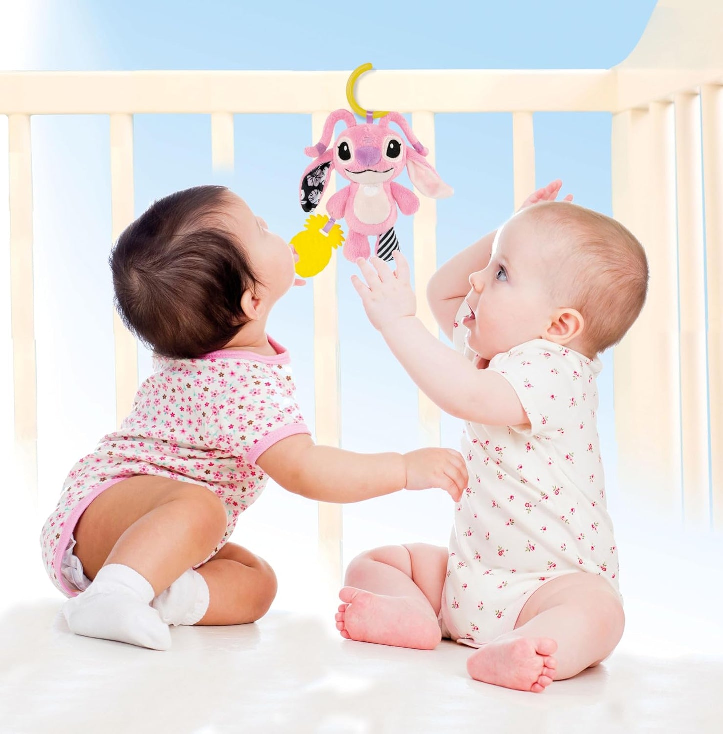 Clementoni Lilo Baby Infant Disney Stitch-Angel Rattle, Toddler, Early Years, New Born Soft Gift, 3 Months, Crinkle Squeaky, Sensory Learning Toys, Stroller Pendant, 17937, Multicolour