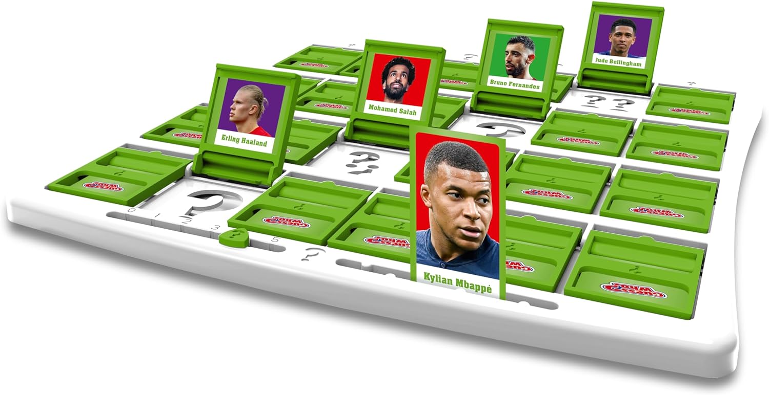 Winning Moves World Football Stars Guess Who? Board Game Green, Play with Messi, Ronaldo, Harry Kane, Salah, easy to set up, gift for ages 6 plus