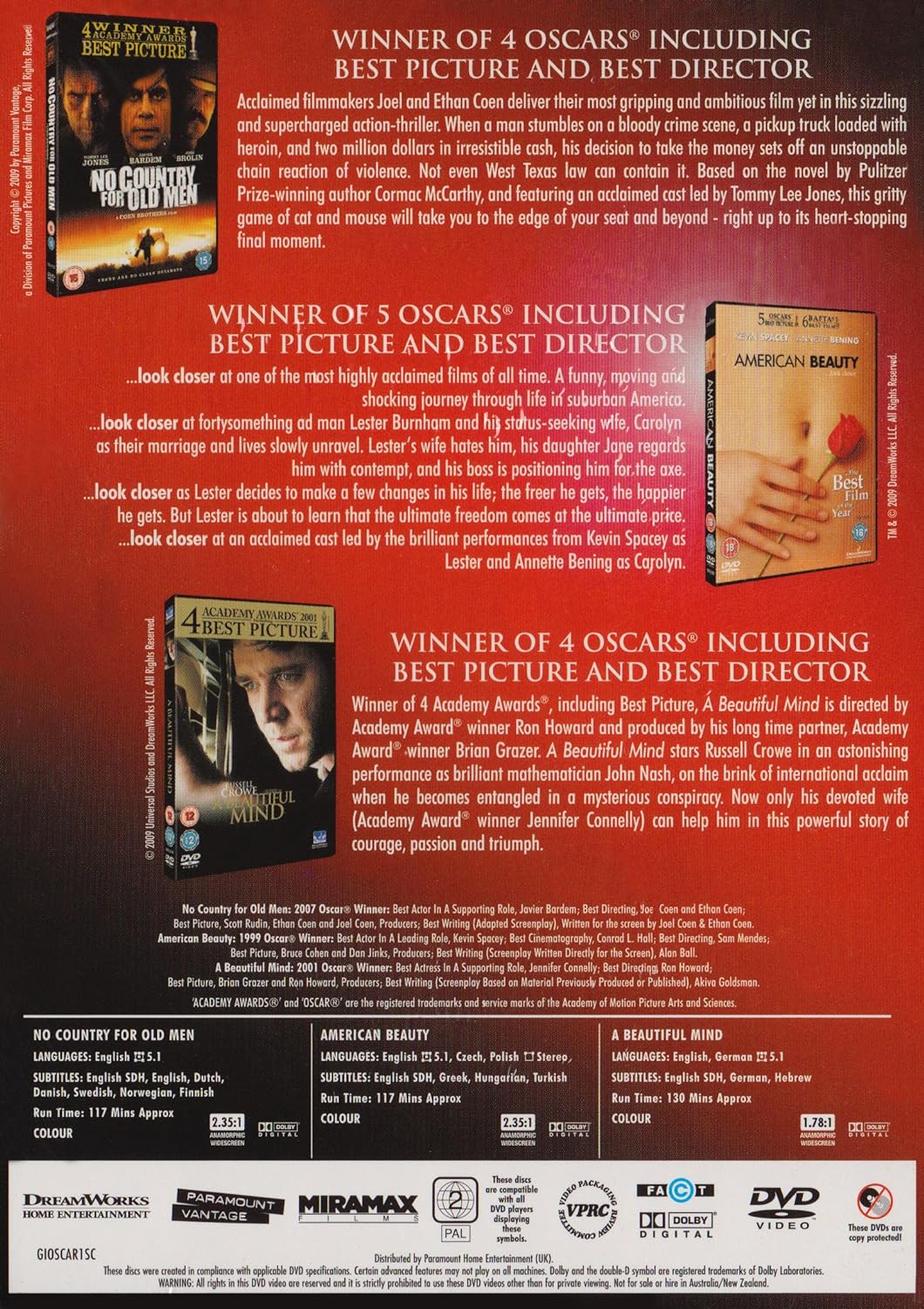 No Country For Old Men / A Beautiful Mind / American Beauty