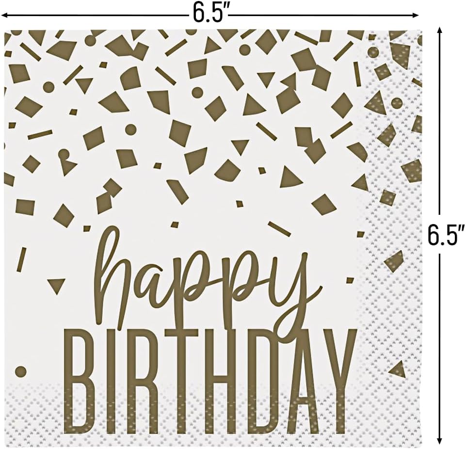 Elegant Confetti Gold Birthday Luncheon Napkins (16cm) – Stunning, Classy & Stylish Design - Perfect for Memorable Parties & Events - 16ct Large Paper Napkins