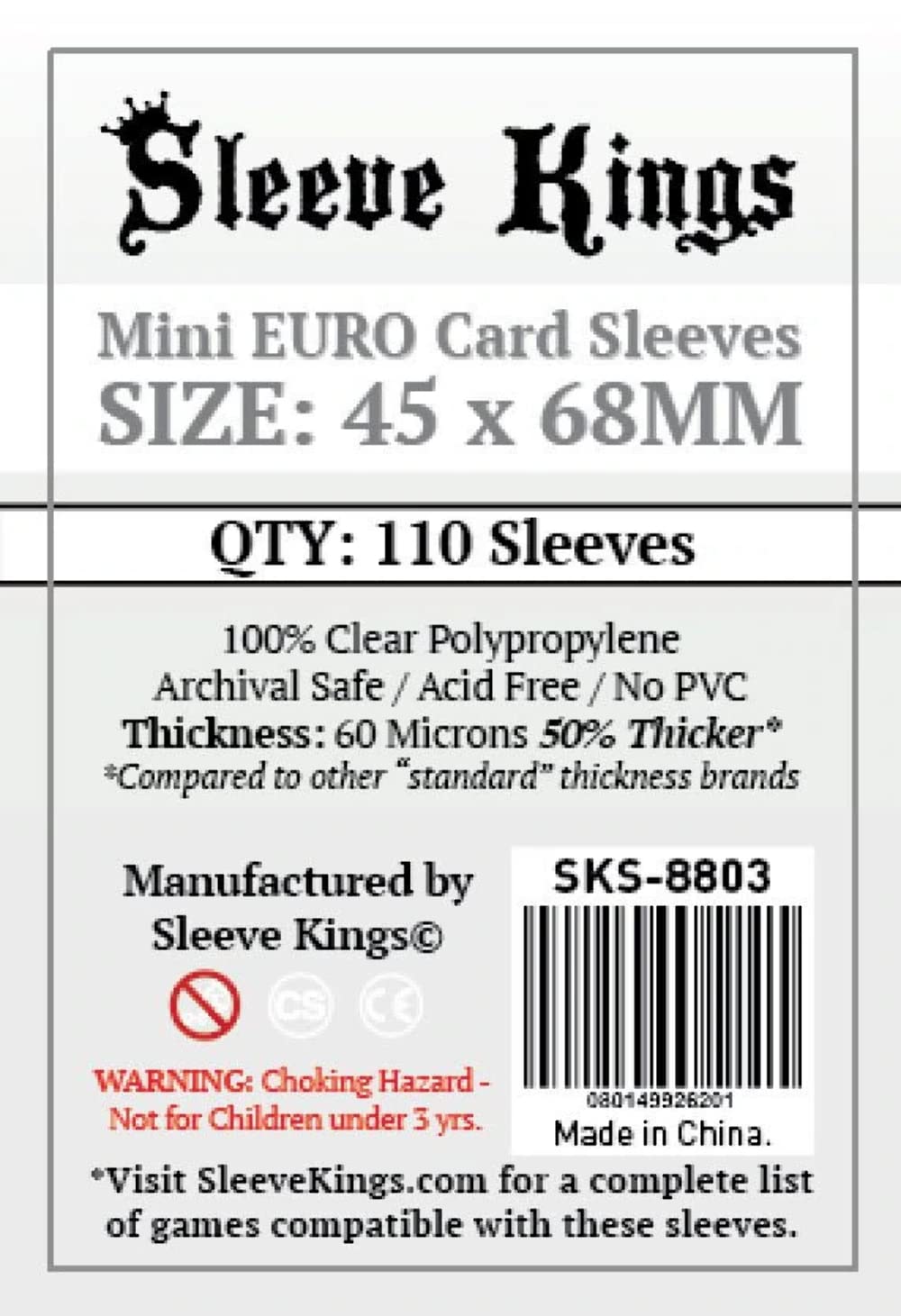Sleeve Kings - Mini European Card Sleeves 45mm X 68mm - Pack of 110