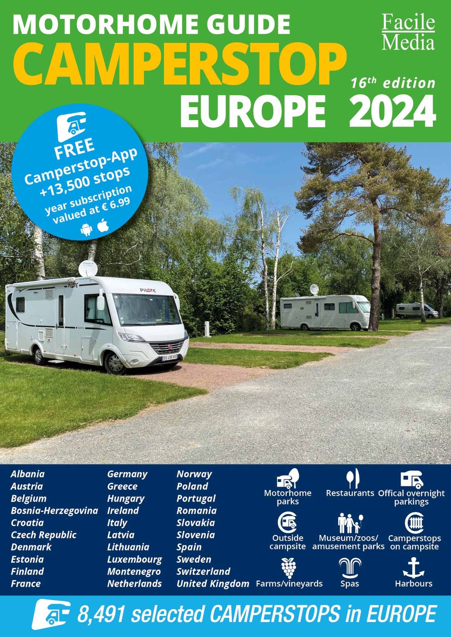 Motorhome guide Camperstop Europe 2024 30 countries GPS