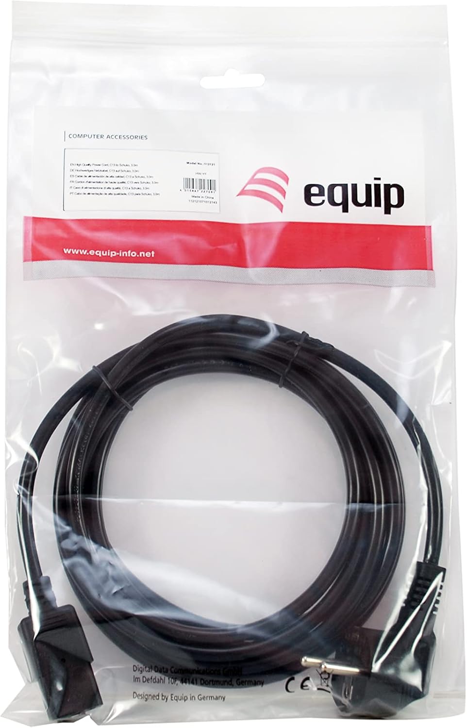 Equip Power Cable IEC C13 to Schucko 3m Male/Female Black