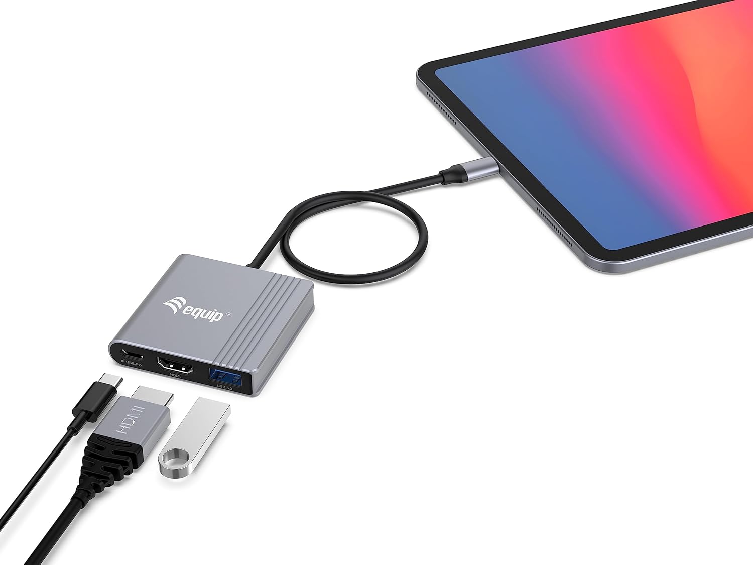 Equip 133488 3-in-1 USB-C to HDMI/USB-A/USB PD Adapter, 4K/60Hz, PD 100W