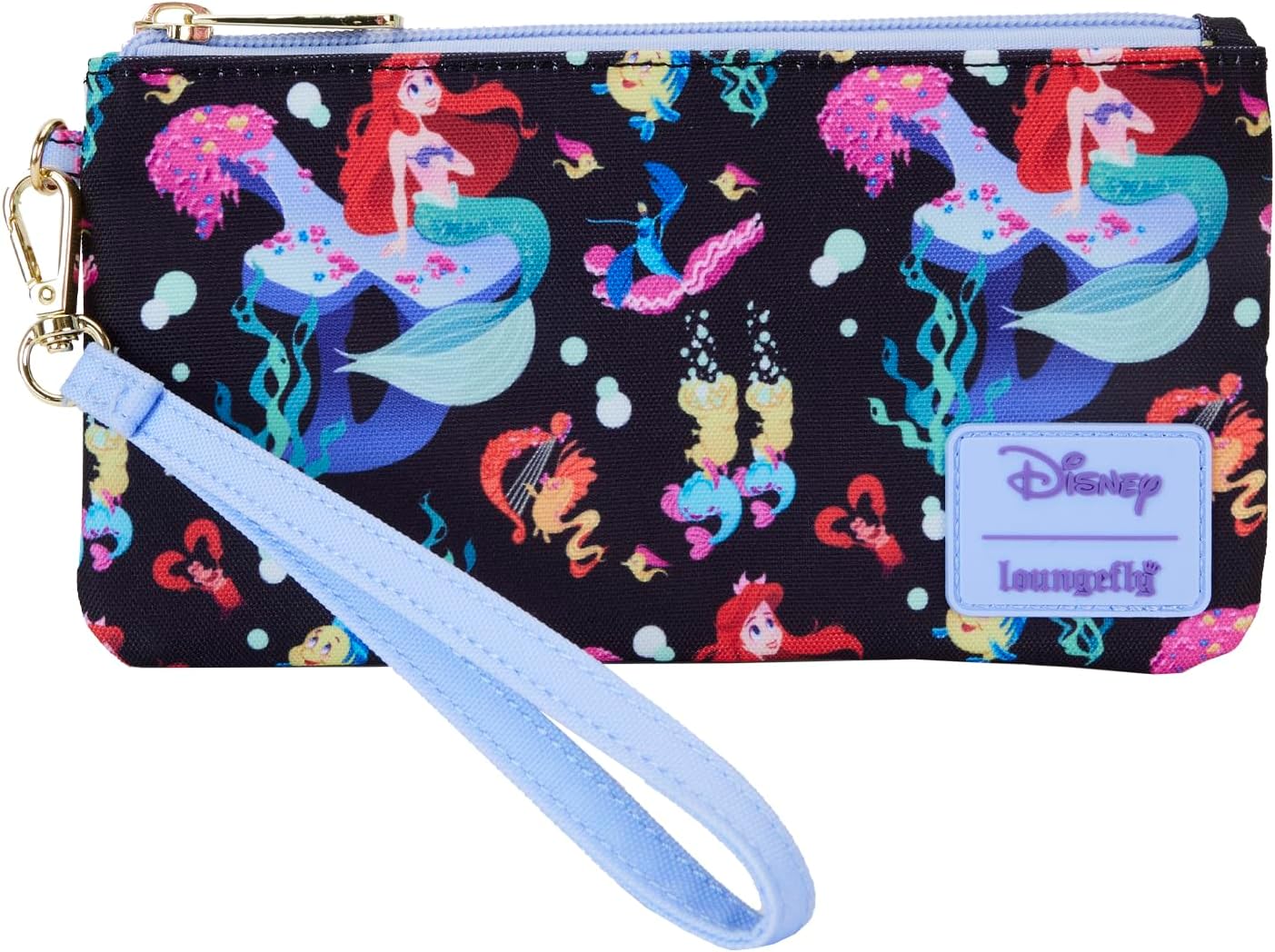 Loungefly Disney The Little Mermaid 35th Anniversary Life Is The Bubbles Nylon Wristlet Wallet Black/charcoal