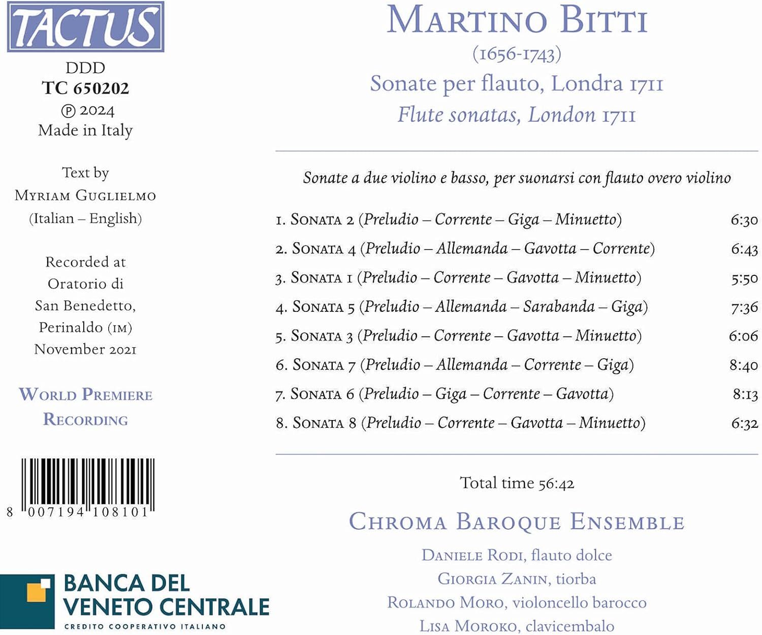 Martino Bitti: Sonate Per Flauto, 1711