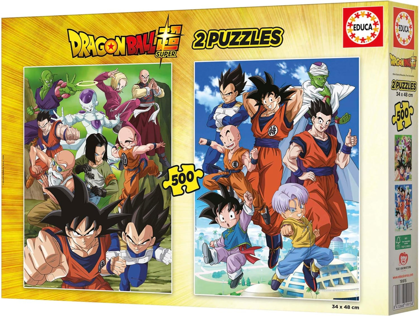 Educa Dragon Ball, 2 puzzels met elk 500 stukjes, afmetingen: 34 x 48 cm, incl. Cola Fix puzzel, vanaf 11 jaar (19915)