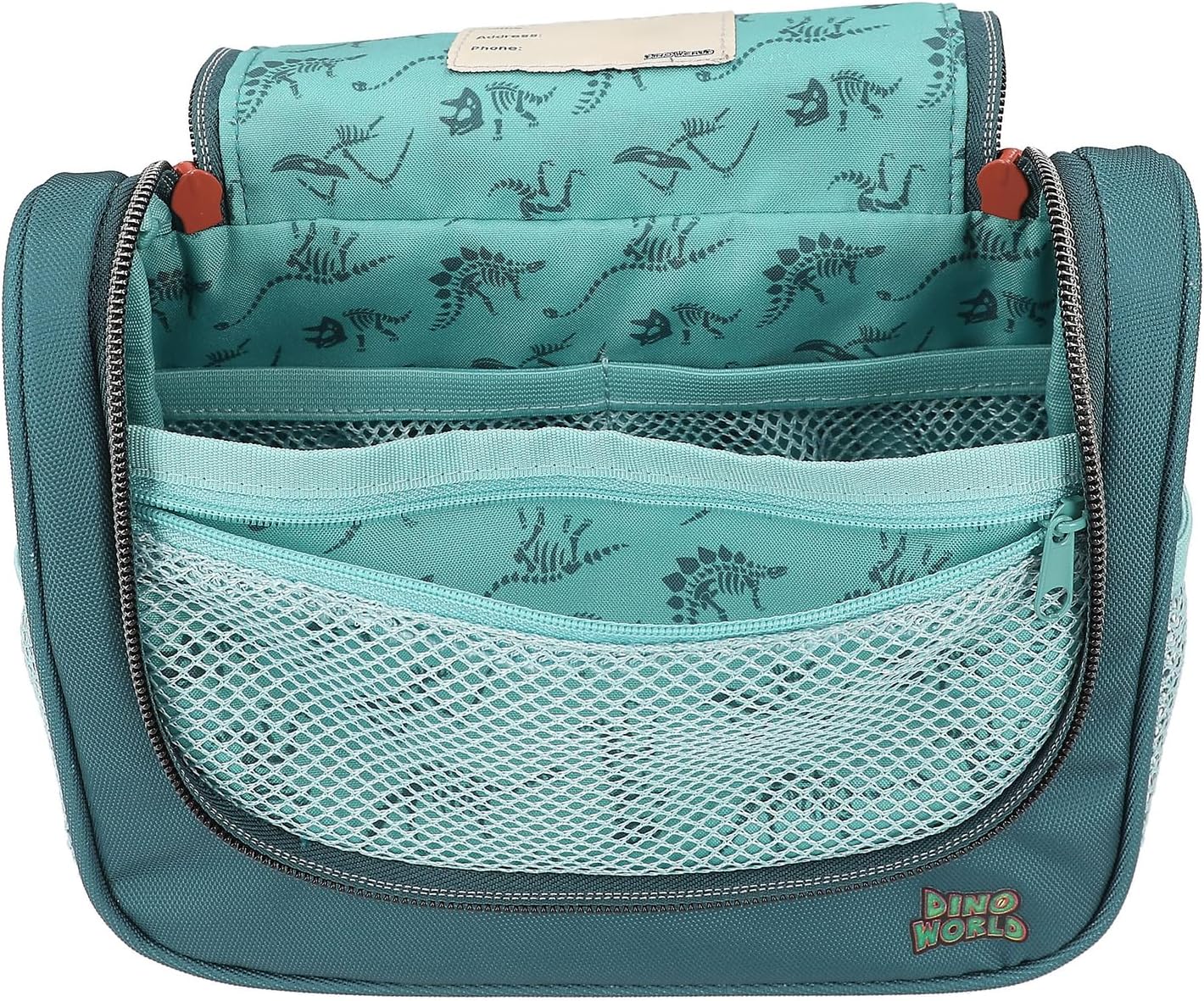 Depesche 12918 World Danger Lavaggio in Verde, con Motivo Trex e Dino, Borsa da toilette con Cerniera e appendino, Multicolore