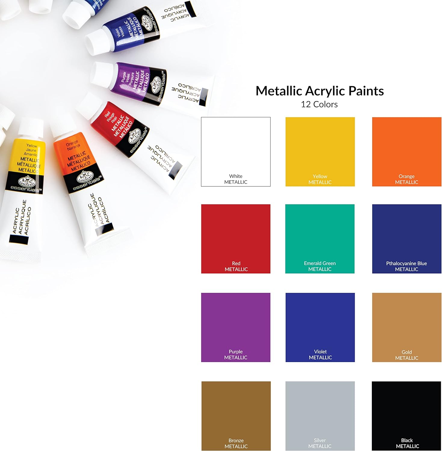 Royal & Langnickel Essentials 12ml Acrylic Paints- Metallic Colors- 12pk