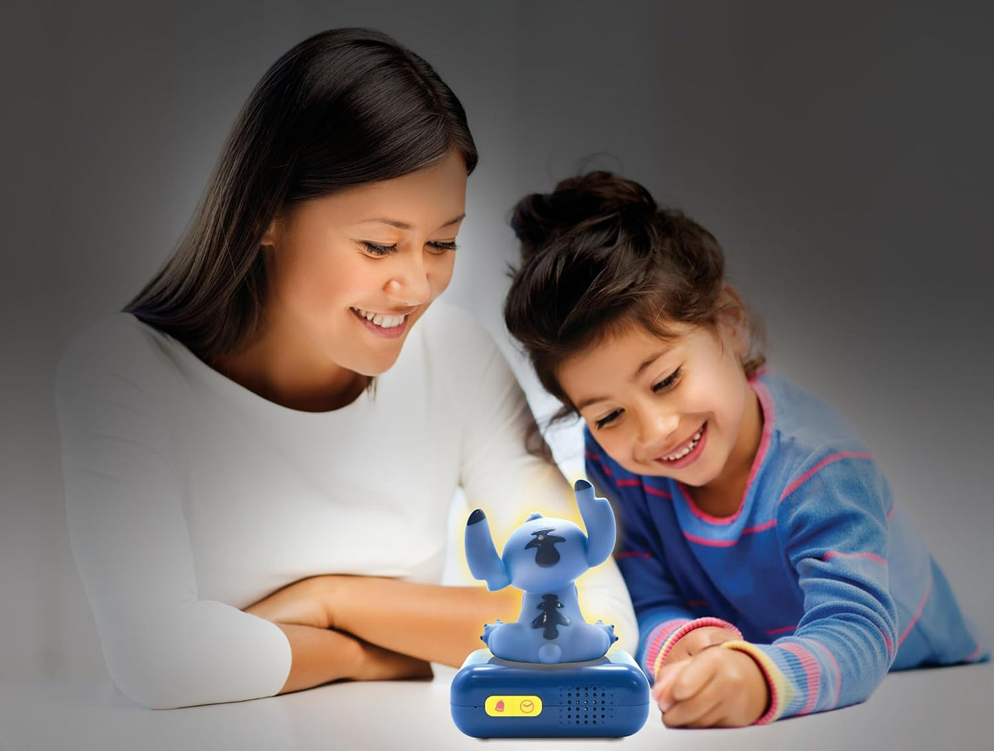 Lexibook, Disney, Stitch Nightlight alarm clock, Sounds and Melodies, LCD Backlit screen, Luminous, Snooze, Blue