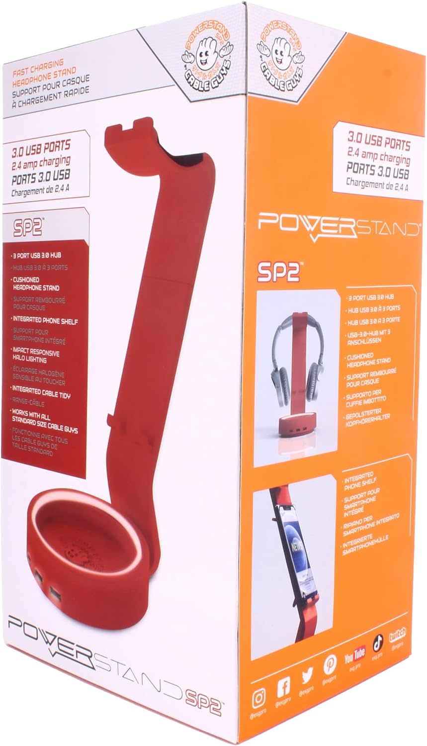 Cable Guys Powerstand SP2 - Docking Station for Cable Guys, Phone and controller holder, with headphone cradle Gaming Accessory - Red
