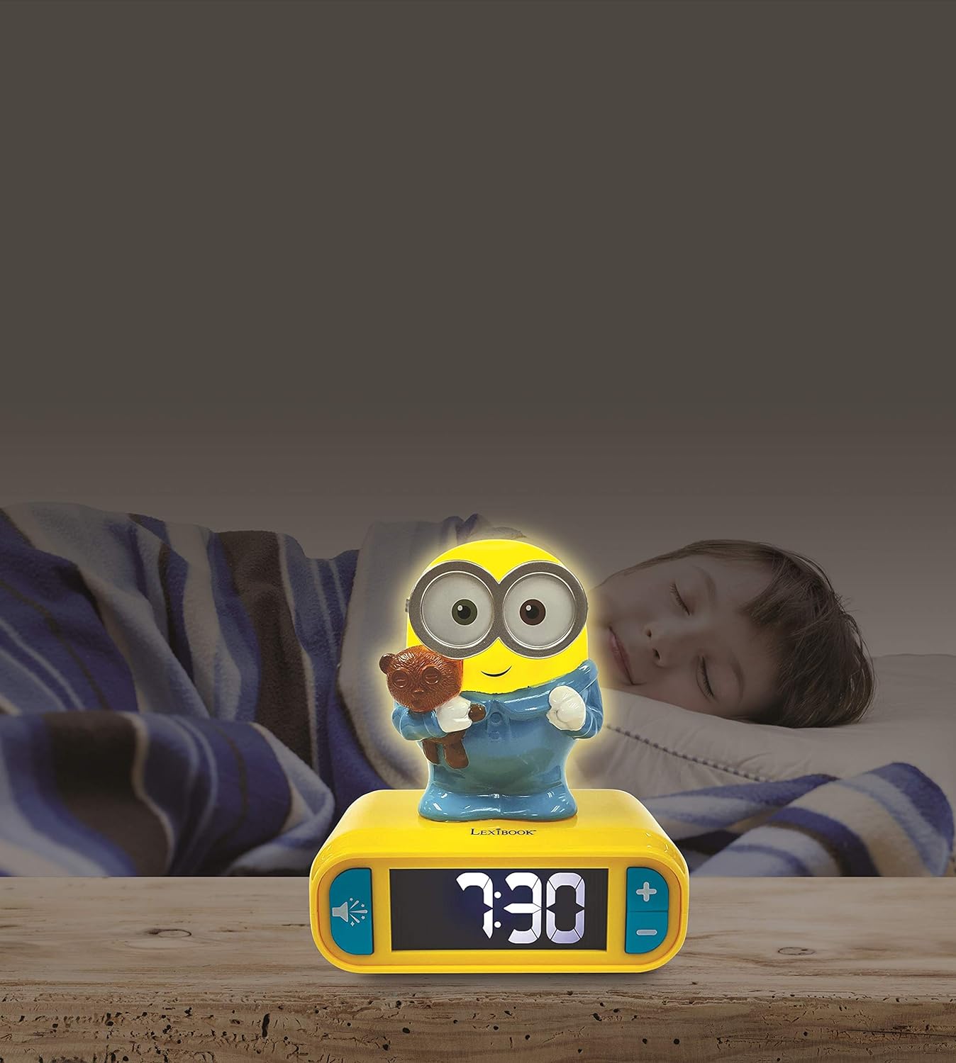 Lexibook, Ich - Einfach unverbesserlich Minions, Bob, Nachtlicht-Wecker, Sounds und Melodien, LCD-Hintergrundbeleuchtung, leuchtend, Schlummerfunktion, gelb, RL800DES