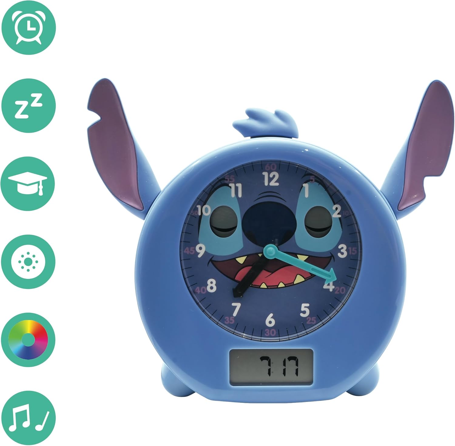 LEXIBOOK, Disney Stitch, My Sleep Companion, Alarm clock, nightlight, dawn simulator and storyteller, with power cord, blue, RLT100D