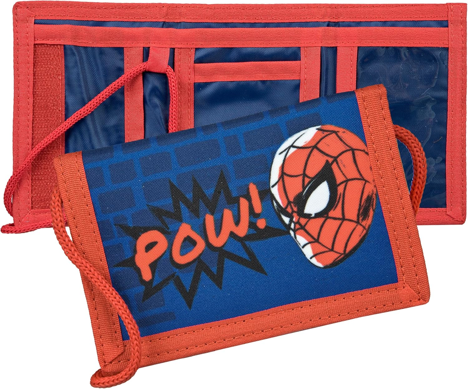 Undercover Spider-Man Wallet and Neck Pouch with Velcro Closure and Zip, Wallet Cord Strap, Note Compartment and Coin Compartment for Boys and Girls, blue, Klassisch, Classic