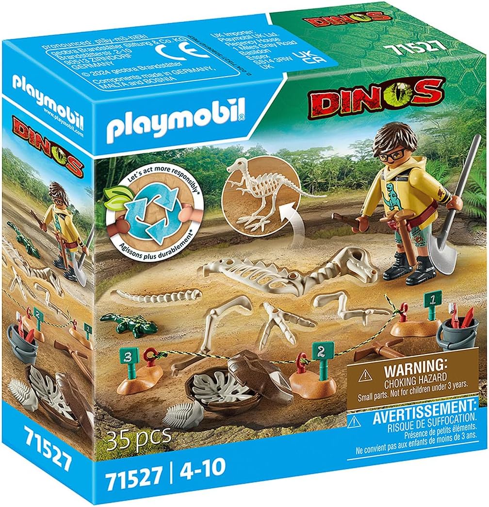 Playmobil 71527 Dinos: Archaeological Dig with Dino Skeleton, thrilling dinosaur sets, jurassic, dino toys, fun imaginative role-play, playset suitable for children ages 5+