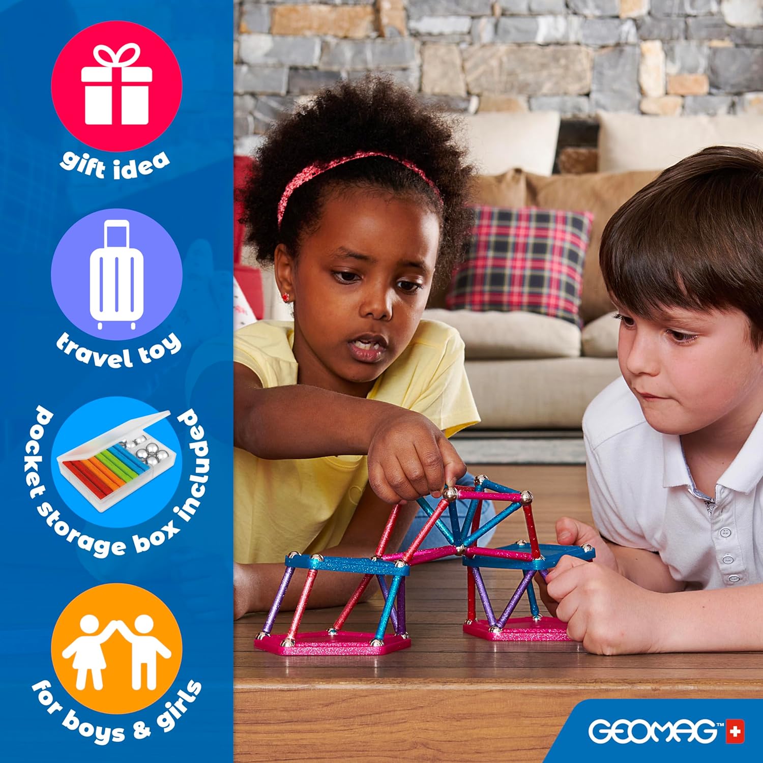 GEOMAG, Recycled Glow, Magnetic Constructions With Glow Effect, Magnetic Bars Glowing in the Dark, 142-Piece Pack, 100% Recycled Plastic