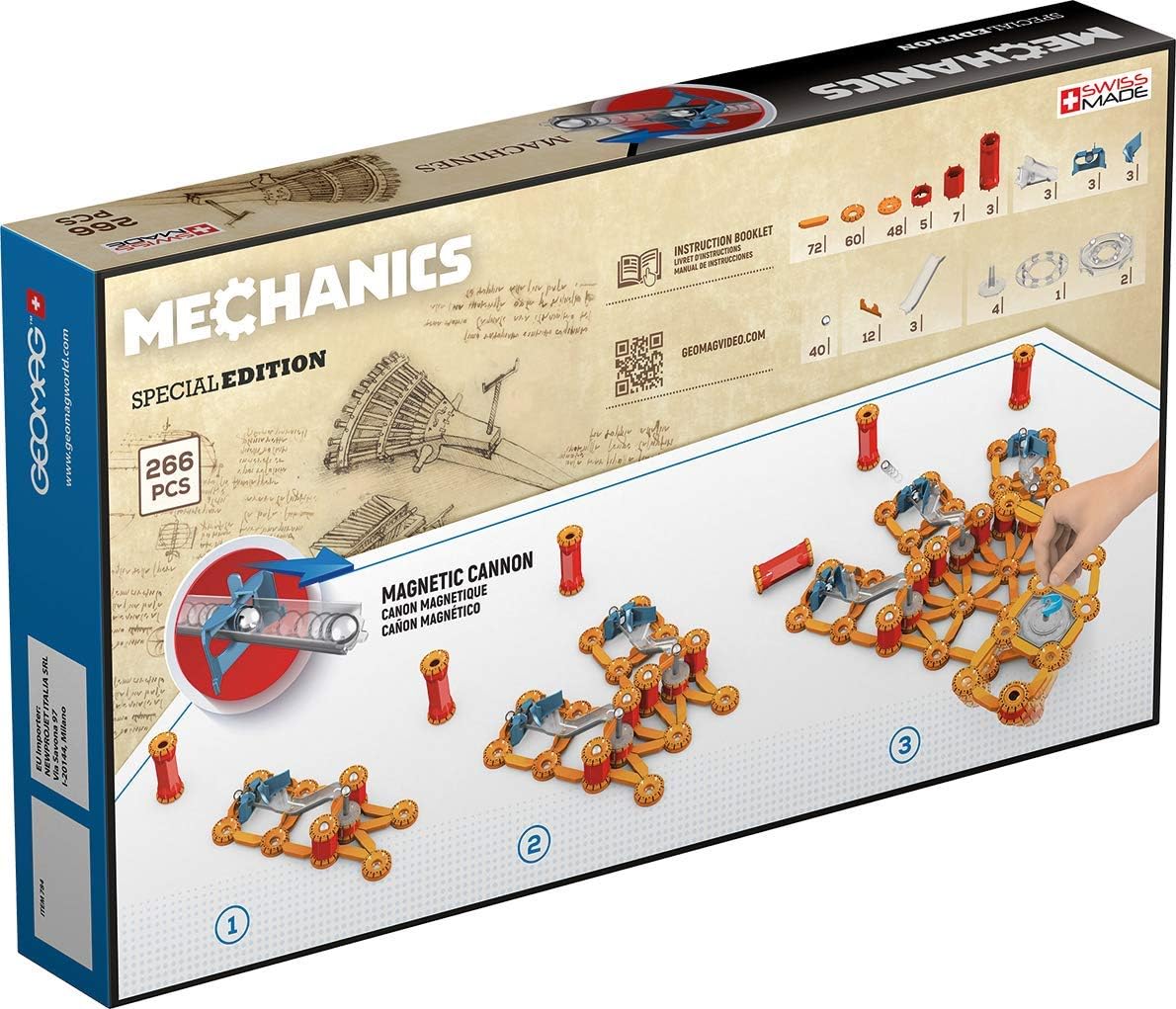 Geomag Special Edition 784 - Leonardo Multiple Cannon - Magnetic Constructions - Leonardo Da Vinci Machines for Children - 266-Piece Box