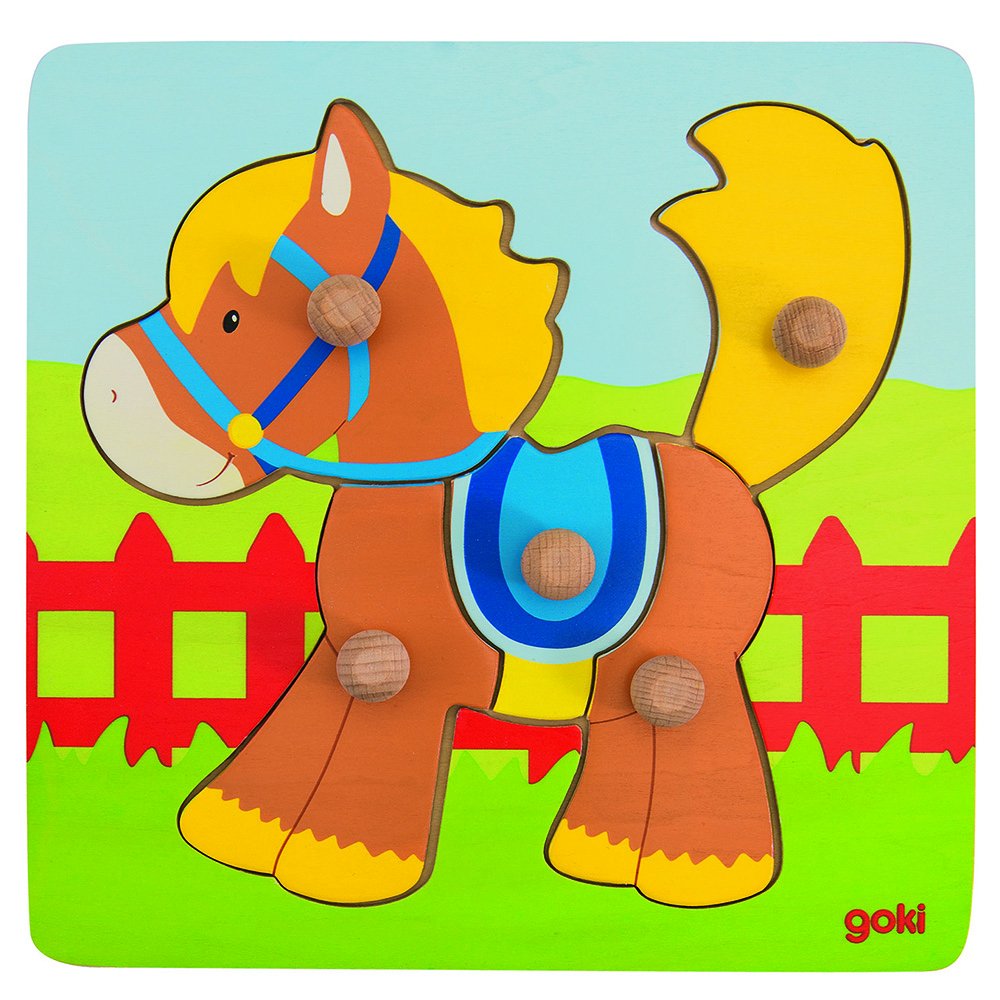 Goki Puzzles de Madera Encaje Caballo, Multicolor, 21cm x 21cm (Gollnest & Kiesel 57555.0