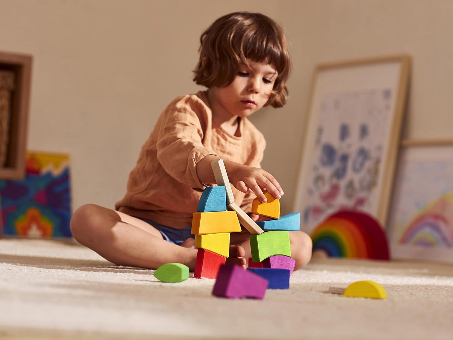 Goki Evolution Building Bricks and Blocks Creo, Traditional Wooden Toys for Infants and Children