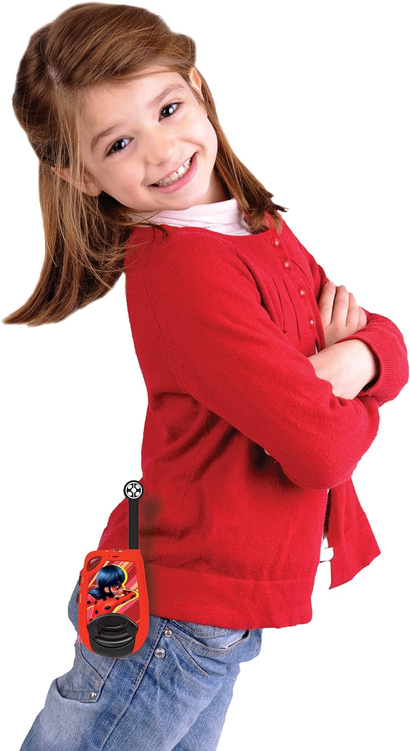 Lexibook, Miraculous Ladybug Cat Noir, Walkie-talkies 2km, Licht-Morse functie, Riemclip, 2 mogelijke kanaalcombinaties, voor Kinderen, Batterij, Rood, TW25MI