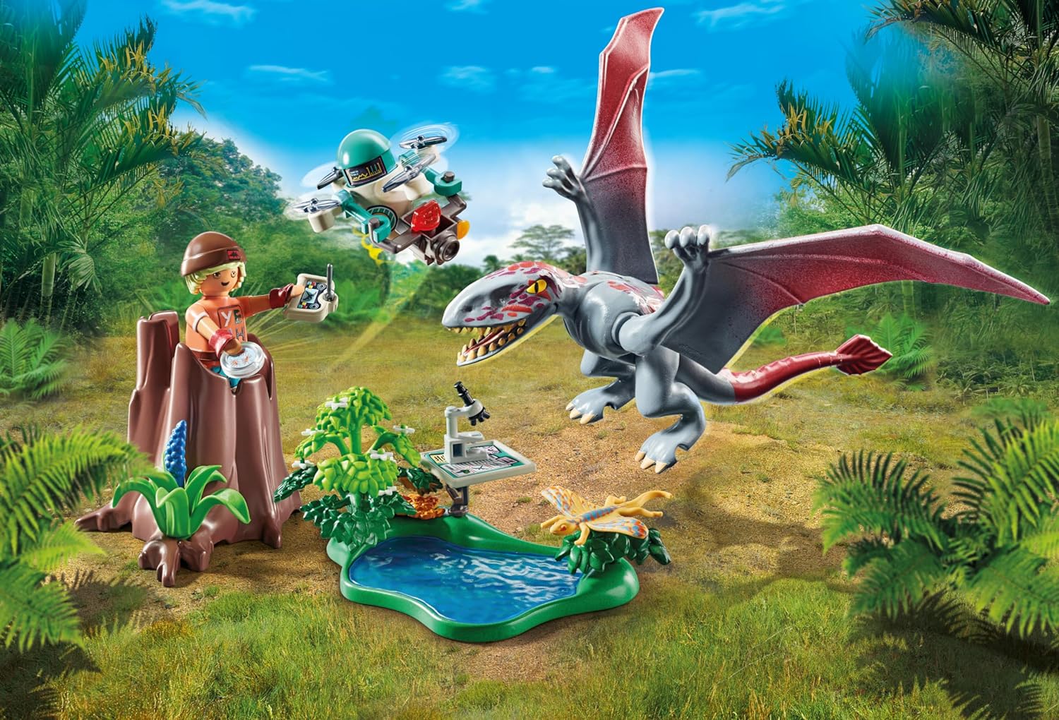 PLAYMOBIL Dinos 71525 Beobachtungsstation für Dimorphodon, inklusive Drohne mit Kamera sowie weiteren spannendes Accessoires, nachhaltiges Spielzeug für Kinder ab 4 Jahren