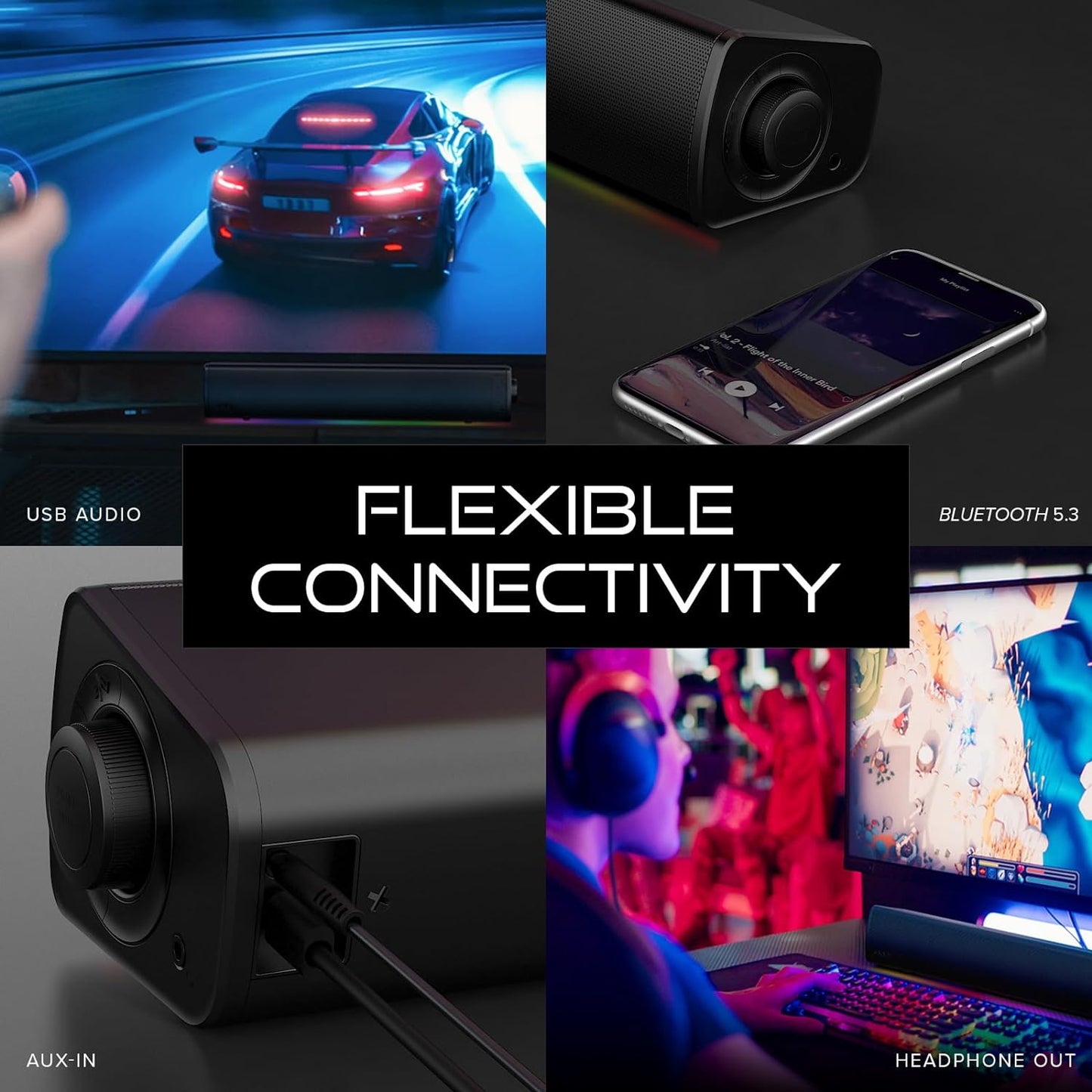 Sound Blaster GS3 Compact Gaming Soundbar with RGB and SuperWide Technology, USB Powered, Bluetooth 5.4, Headphone Output, for PC and Mac