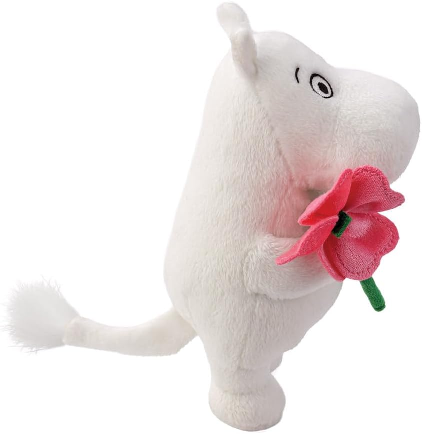 Aurora, 61556, Moomin Standing with Pink Flower 6.5In, Soft Toy, White