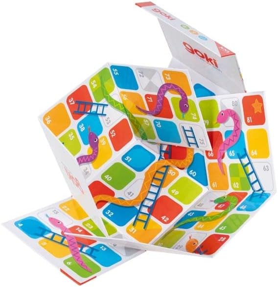 GOKI- Serpientes y escaleras XXL en un Cubo desplegable Juegos Tradicionales, Multicolor (56636
