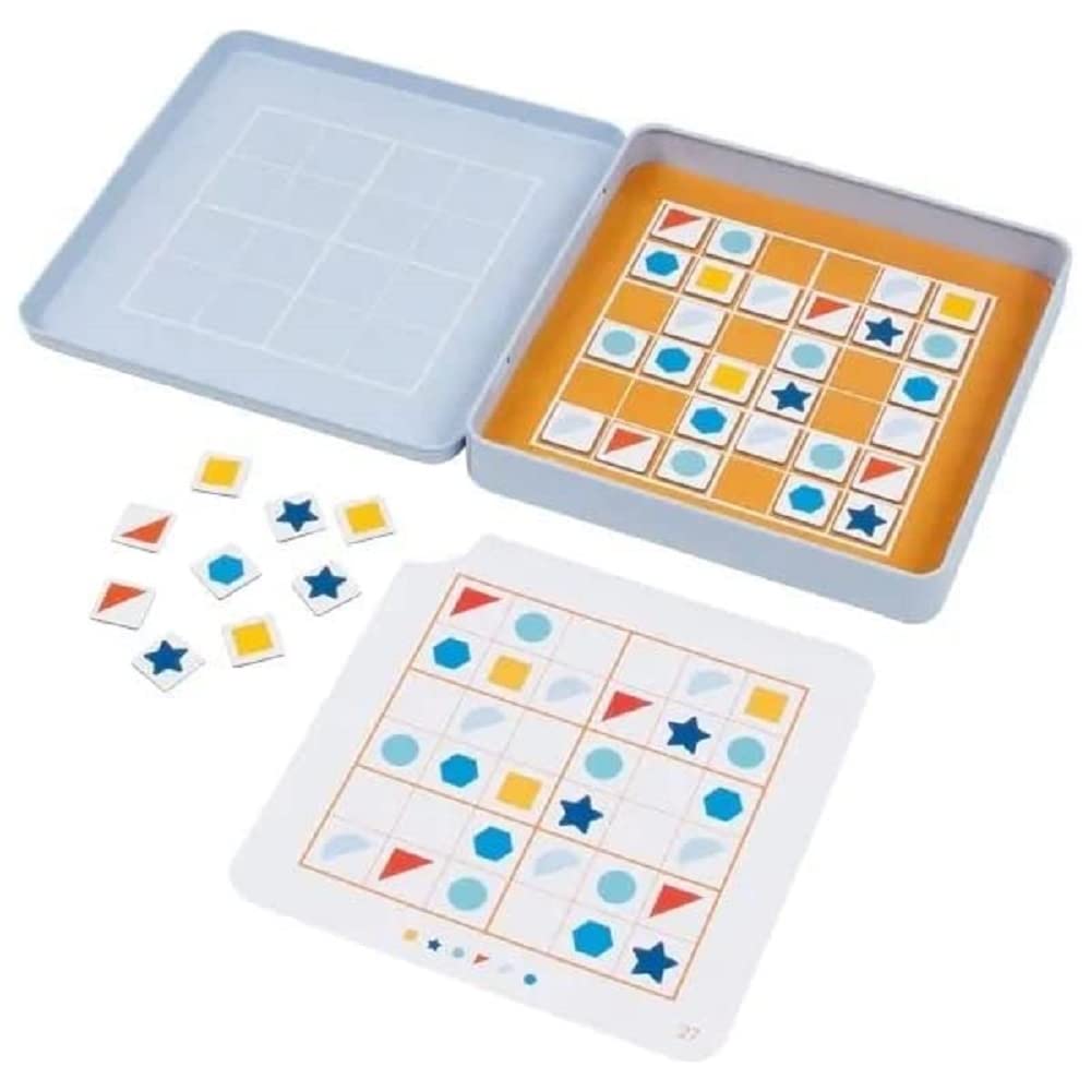 GOKI- Sudoku, 16,2 x 16,2 x 2,6 cm, 36 Piezas,25 Plantillas Juguetes para Arrastrar, Multicolor (56656
