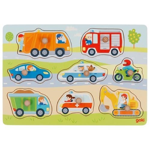 goki 57400 - Steckpuzzle Fahrzeuge aus Holz - 8 Teile