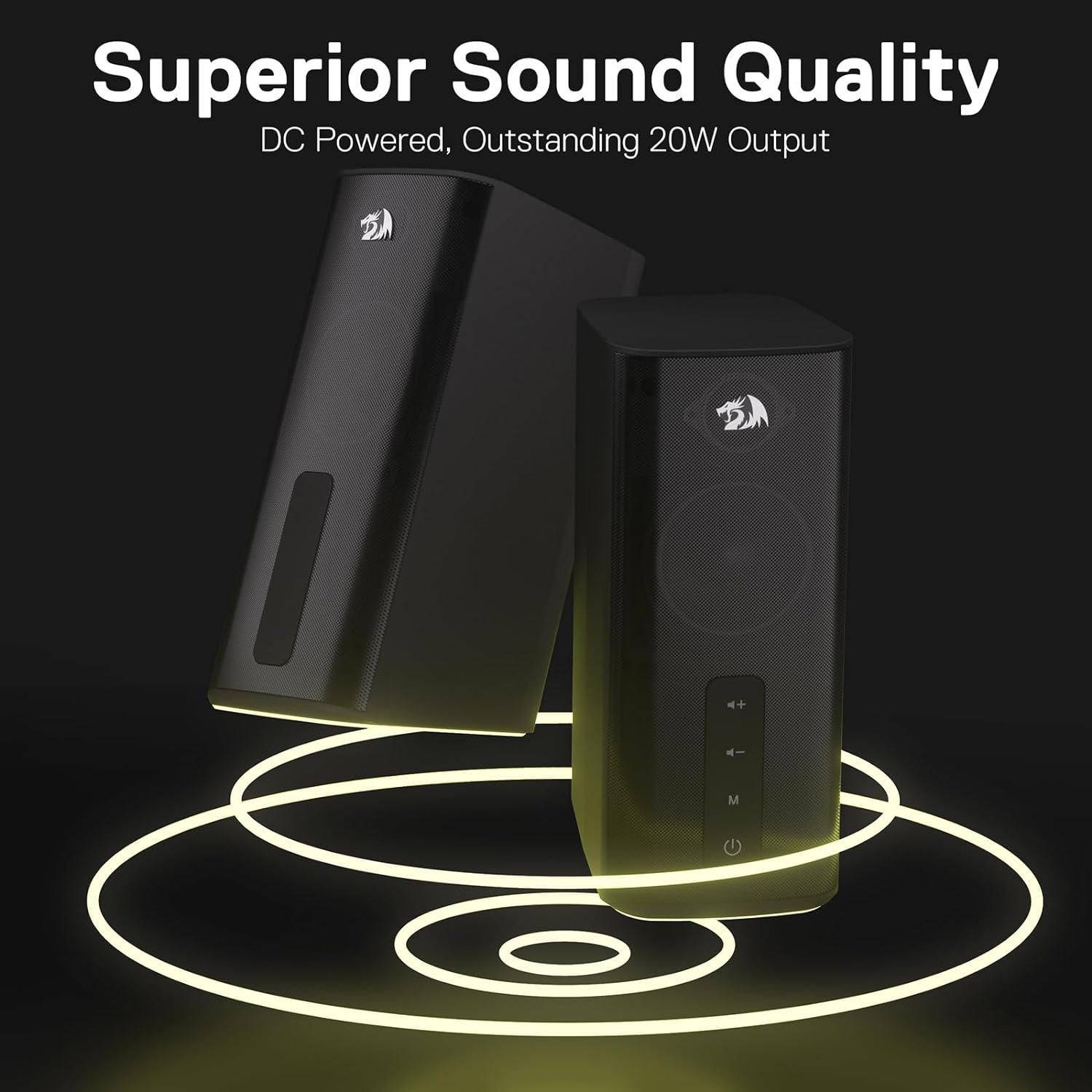 Redragon GS814 Stereo Desktop Speaker, 20W Output, 4 Real Units, BT 5.0/3.5mm AUX, Enhanced Bass, Touch-Control, Dynamic RGB lighting