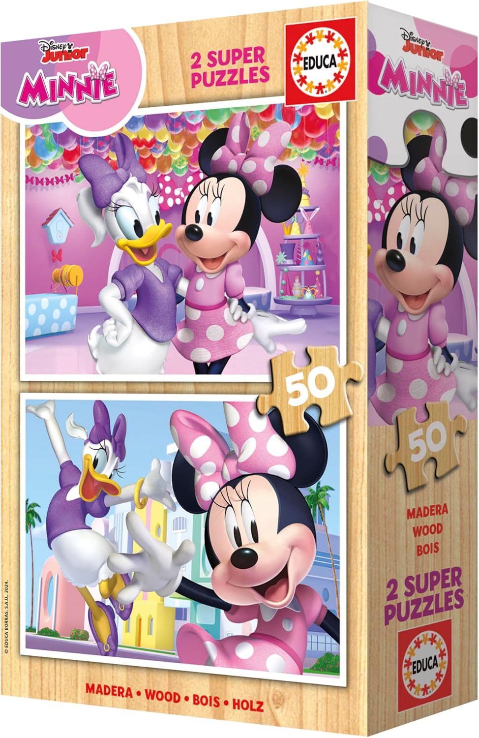 Educa - Minnie | Set di 2 bambini in legno con 50 pezzi ciascuno. Misura: 28 x 20 cm. Raccomandato 5 anni (19962)