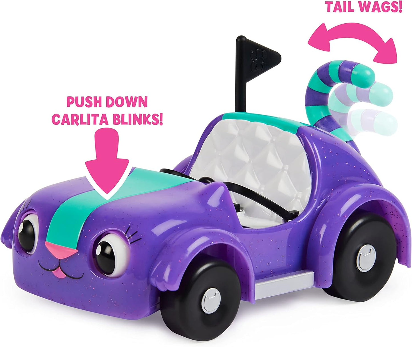 Gabby's Dollhouse 6062145, Carlita Car with Pandy Paws Collectible Figure and 2 Accessories, Magical Musical Cat Ears with Lights, Music, Sounds and Phrases
