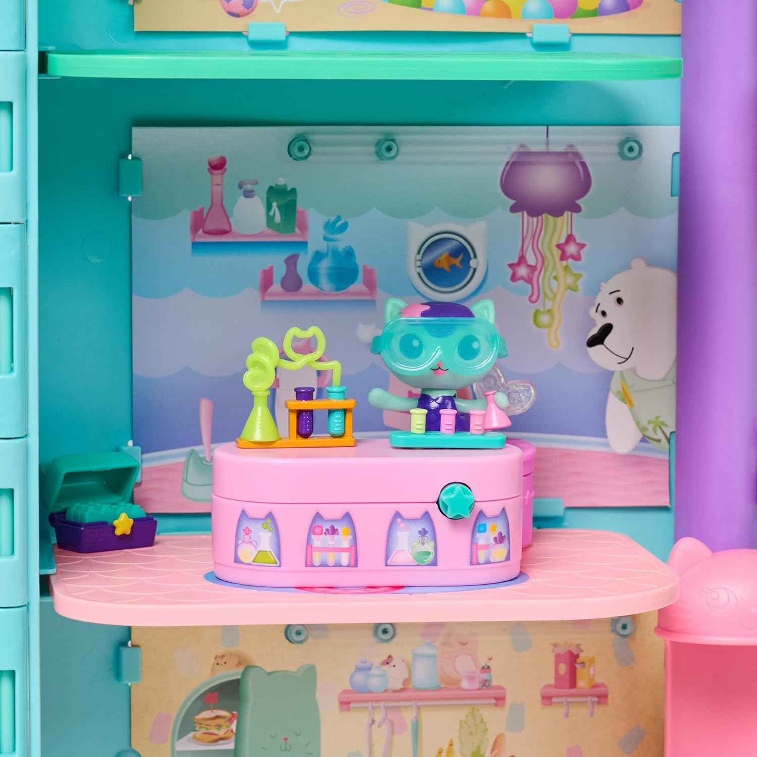Gabby’s Dollhouse, Bobble Kitty Möbel Pack von Meerkätzchen, Katzen-Figur mit Puppenhausmöbeln und Zubehörteilen, ab 3 Jahren