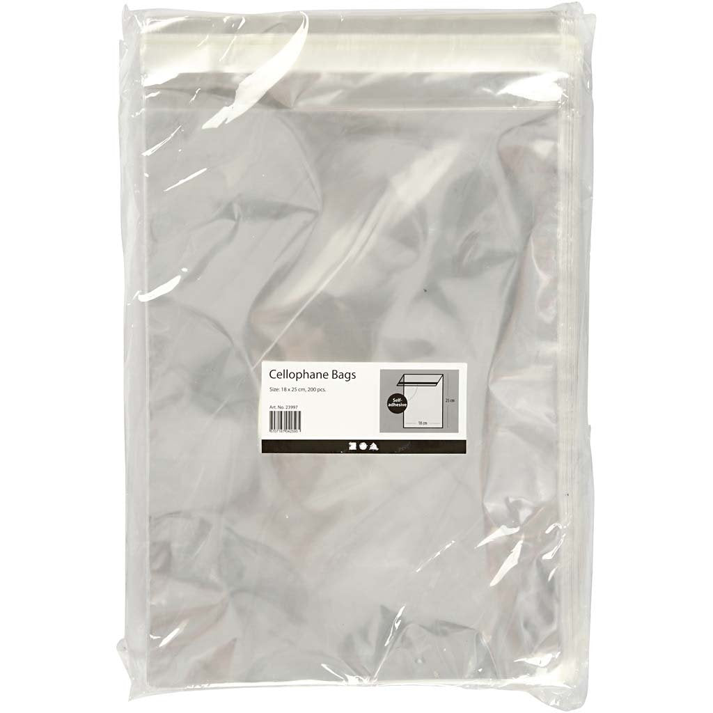 Cellophane Bags, W: 18 cm, H: 25,3 cm, 200pcs