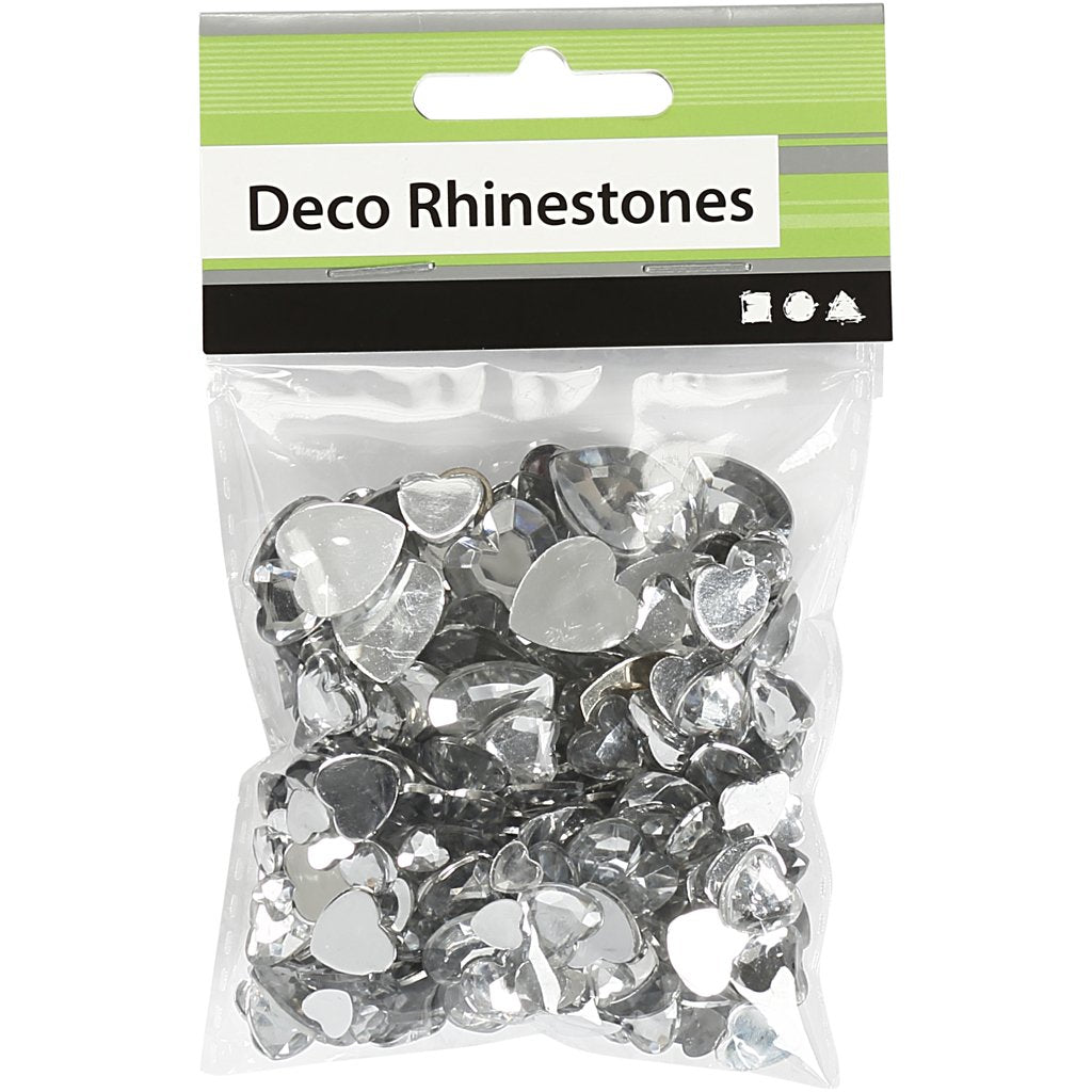 Rhinstone, size 6+10+14 mm, silver, hearts, 252asstd