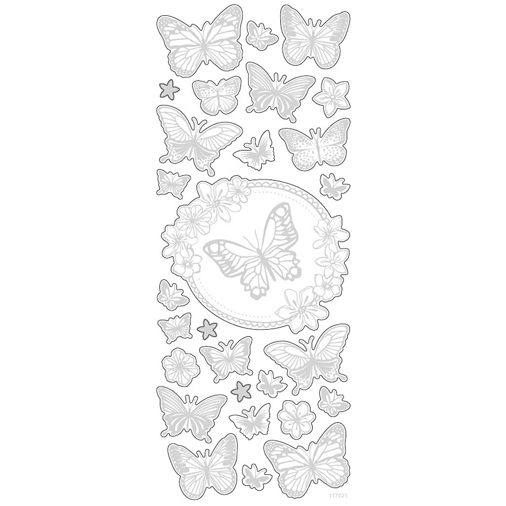 Stickers Butterflies, sheet 10x24 cm, approx. 28 pc, silver, butterflies, 1sheet