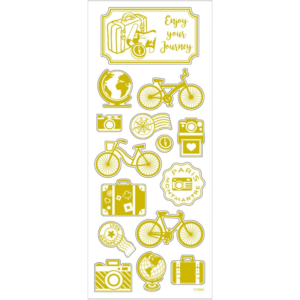 Stickers Round the World, sheet 10x24 cm, approx. 15 pc, gold, round the world, 1sheet