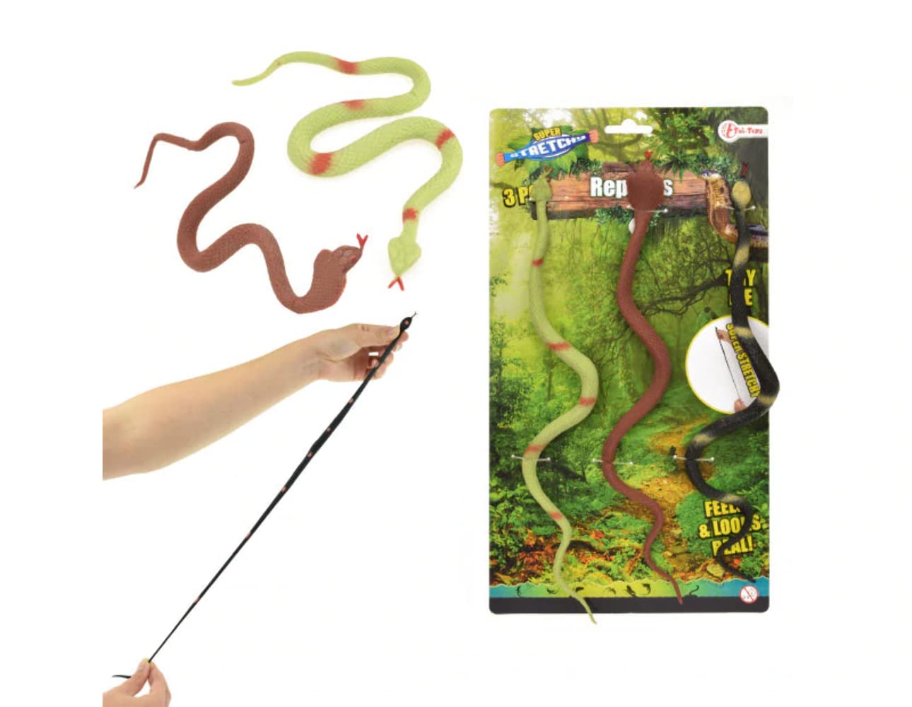 ARTICULOS CREADOS MANUAL 37855A Lifelike snakes-super stretchy-3pcs on card No aplica Animals, multicoloured