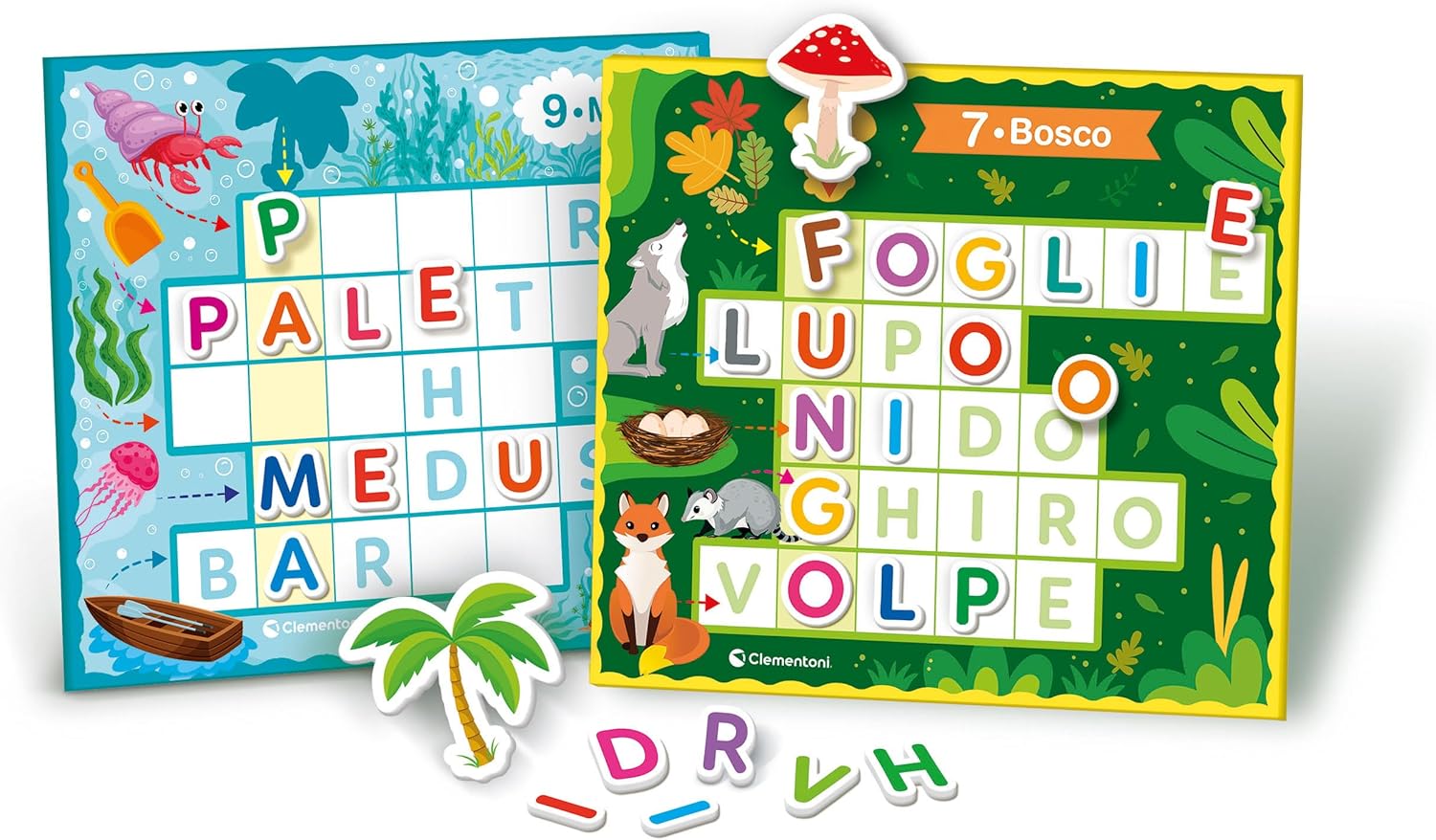 Clementoni - Sapientino Logic Words Association, Crossword Puzzle with Letters, Illustrated Cards, Flashcards Letters, Educational Game 4 Years, in Italian, Made in Italy, Multi-Colour, 16464