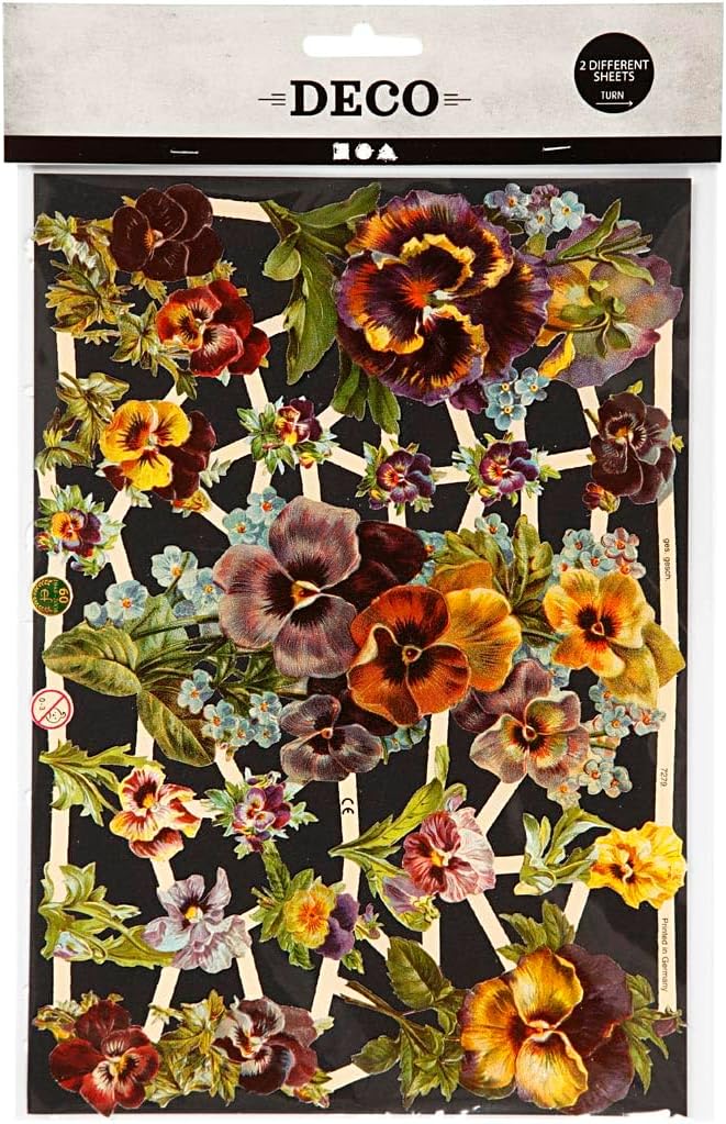 Die Cut Vintage Pansy Flowers 2 Leaves