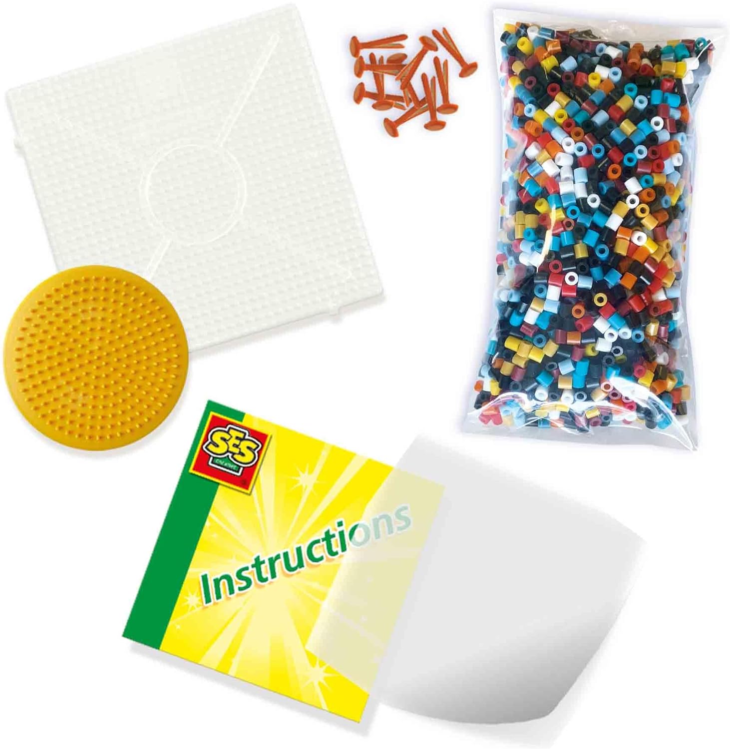 SES Creative 06206 Beedz Iron on Beads - Construction Trucks Craft Kit for Kids with Pegboard and Beads