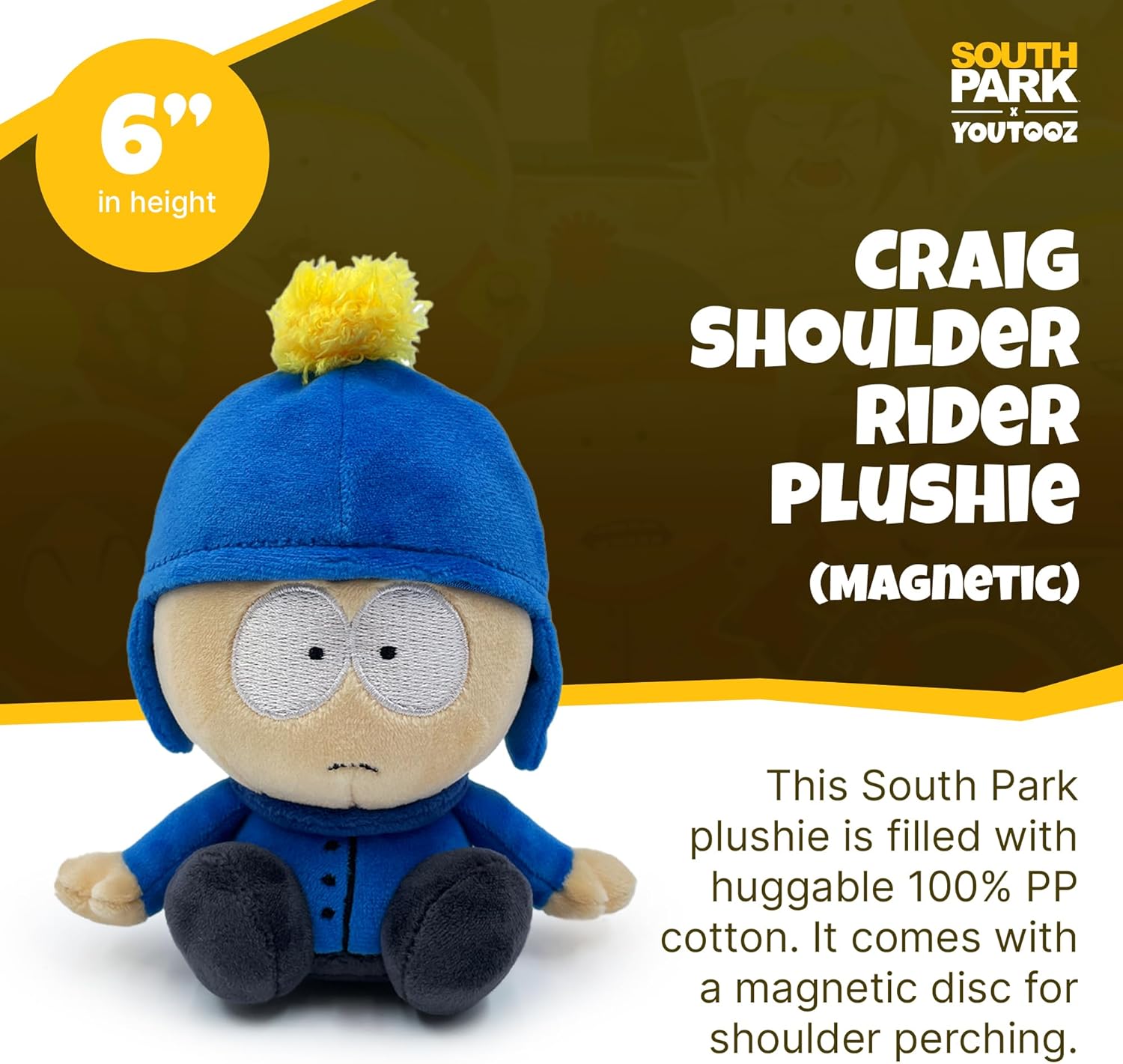 Youtooz Craig South Park 6IN Shoulder Rider, Collectible Soft Magnetic Craig Shoulder Rider Plushie from South Park, by Youtooz South Park Collection