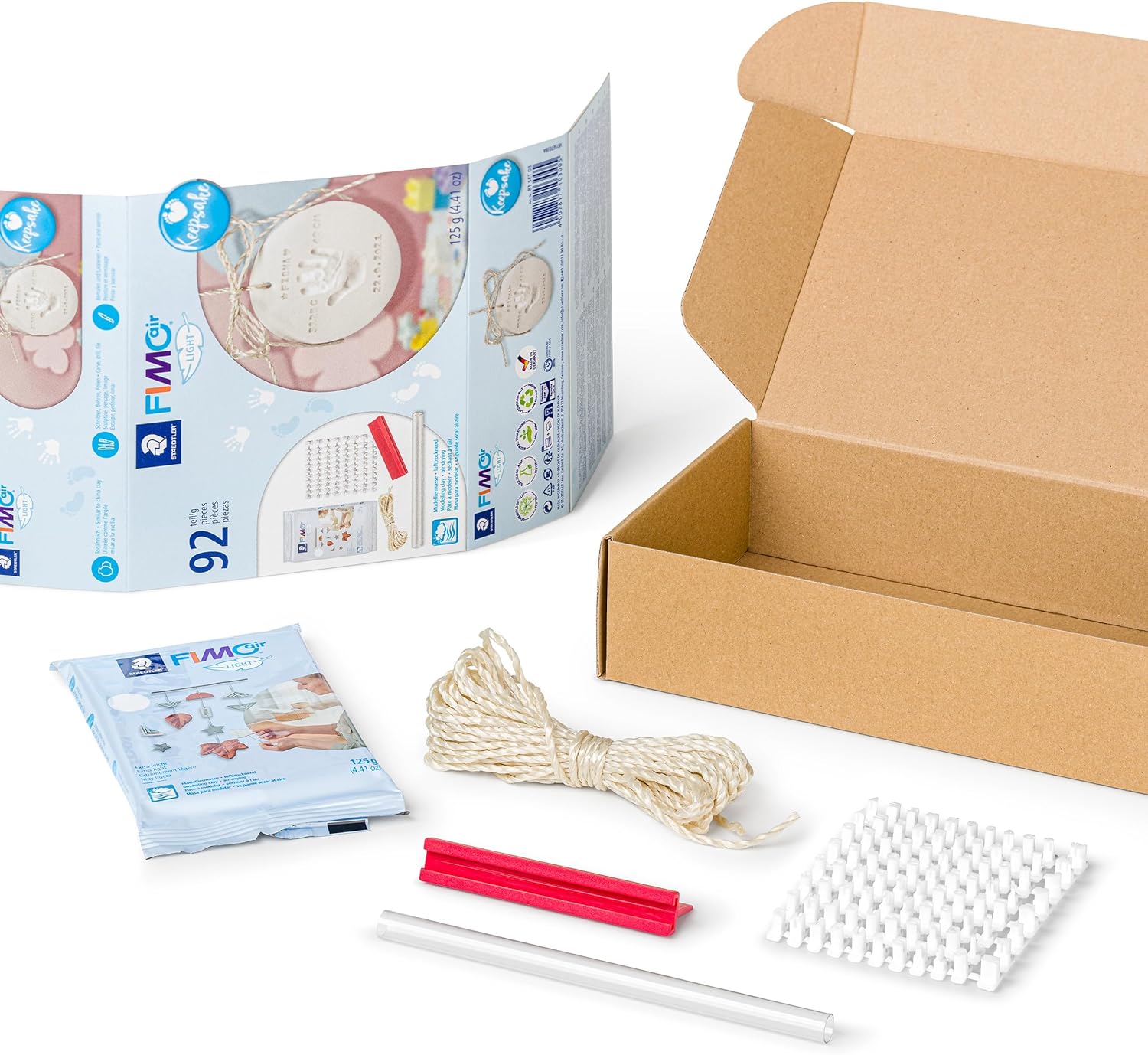 STAEDTLER 81 Set 03 FIMOair Light Air-Drying Modelling Clay - Baby Handprint Keepsake Set (Set of 92 Pieces, Including 125g Clay Block & Letter Stamp Kit)