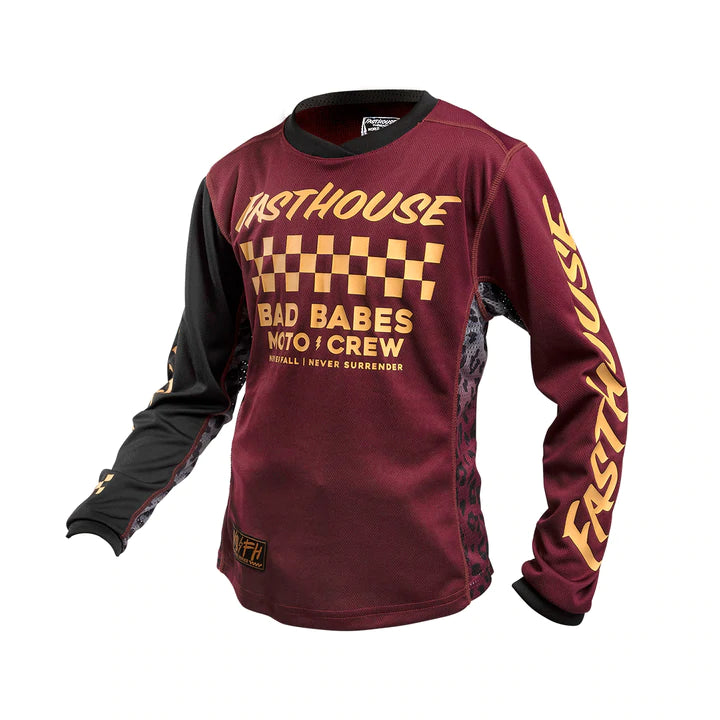 Fasthouse Girl's Grindhouse Golden Crew Long Sleeve Jersey 2021 Maroon Ym