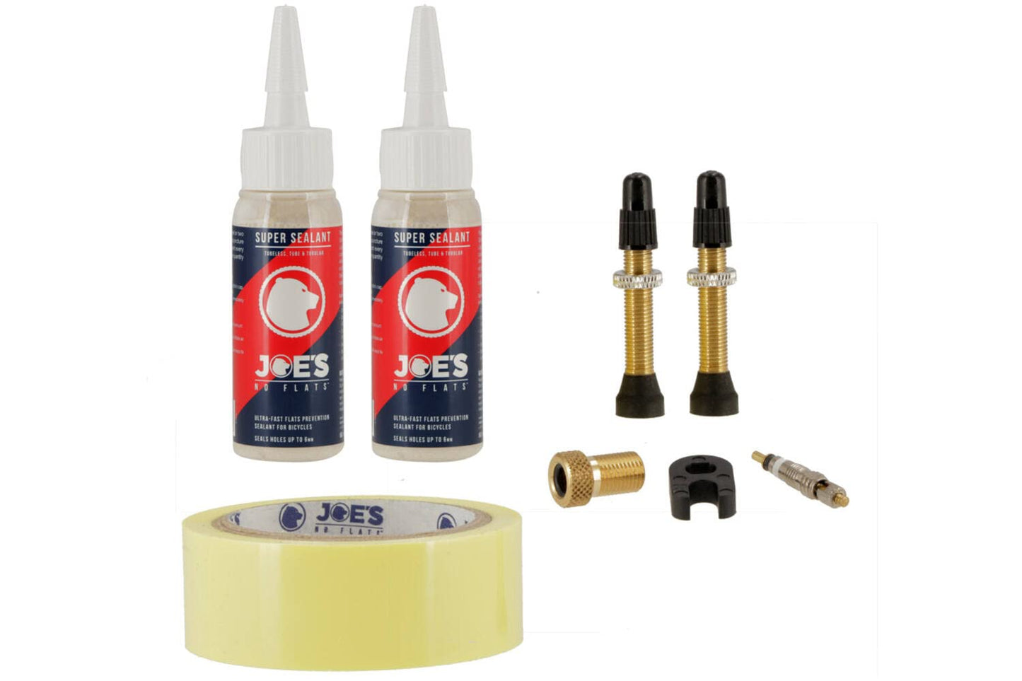 JOES NO FLATS, TUBELESS READY KIT (SUPER SEALANT) 32MM VALVE / 25MM RIM TAPE