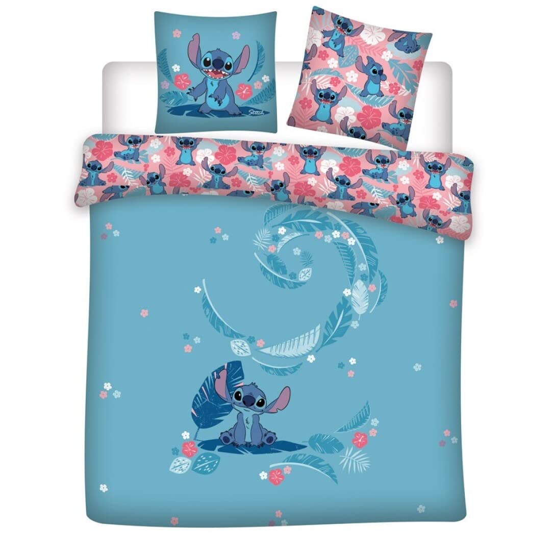 Aymax Bettwäsche für Doppelbett, Lilo und Stitch, aus Flanell, 100% Baumwolle, wendbar, 240 x 220 cm + 2 Kopfkissenbezüge 65 x 65 cm