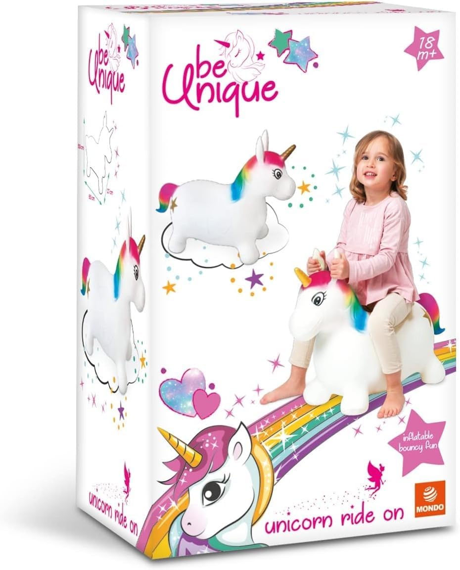 Mondo Toys - Unicorn Ride-On Inflatable Unicorn for Kids - Inflatable Riding Unicorn - Jumping Animal 09132