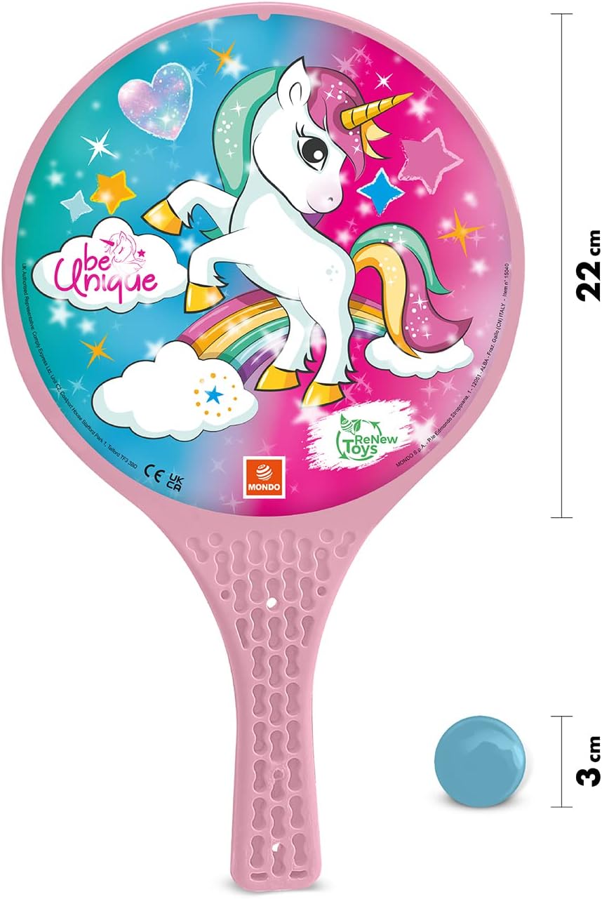 Mondo 15040 Toys-Unicorn Glitter-2 Plastic Rackets/Rubber Ball-Beach Game for Children and Adults-15040