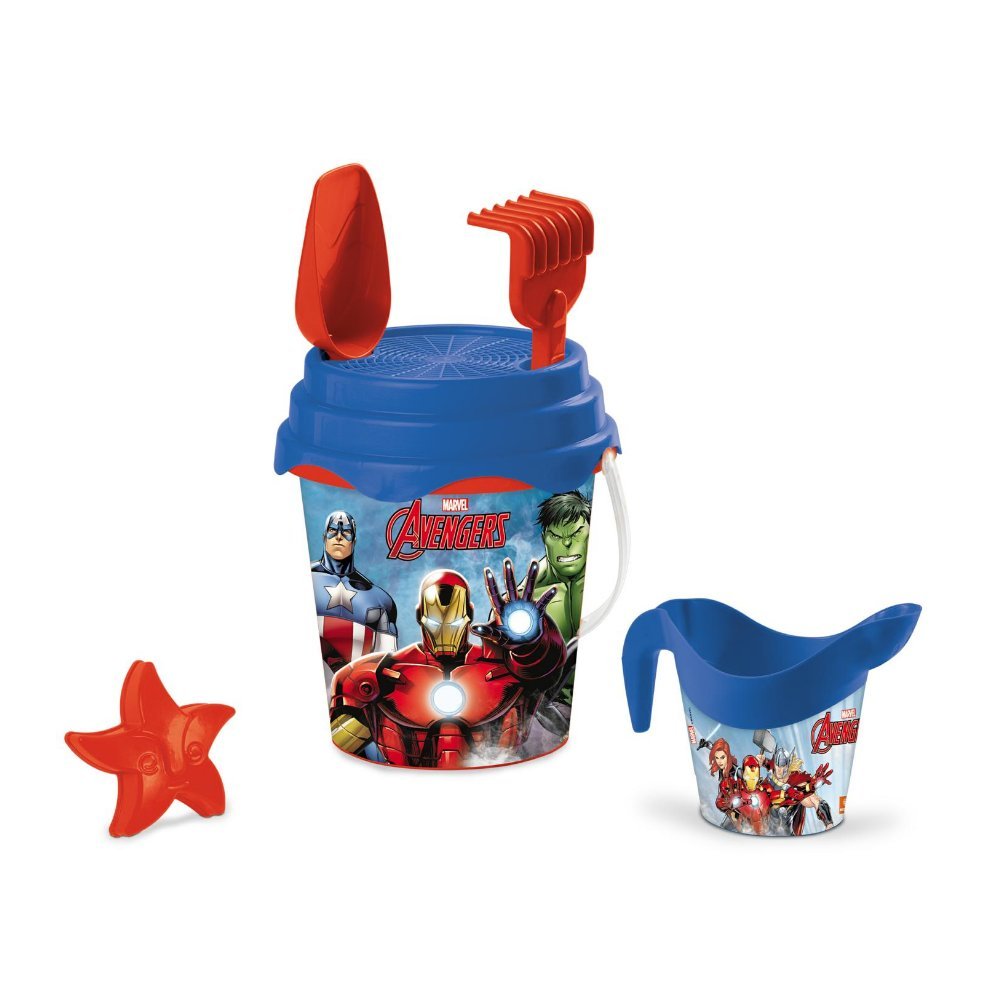 Mondo Toys - BUCKET SET + WATER CAN AVENGERS - Sandeimer Set ø17 cm mit Giesser - 6-Teiliges Strandspielzeug Set für Kinder ab 3 Jahren, Strandset - 28431